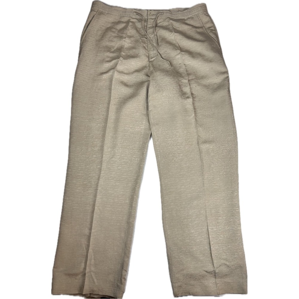 Bachrach Men W-42 Beige Linen Silk Blend Dress Pants